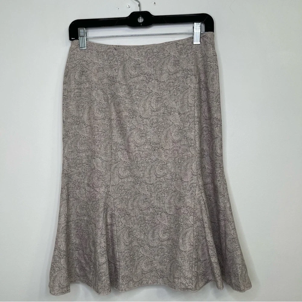 White House Black Market Wool Viscose Paisley Print A Line Skirt in Beige Size 0